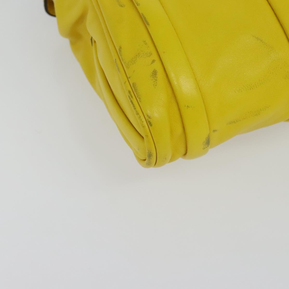 CELINE Chain Shoulder Bag Leather Yellow Silver Auth 138823