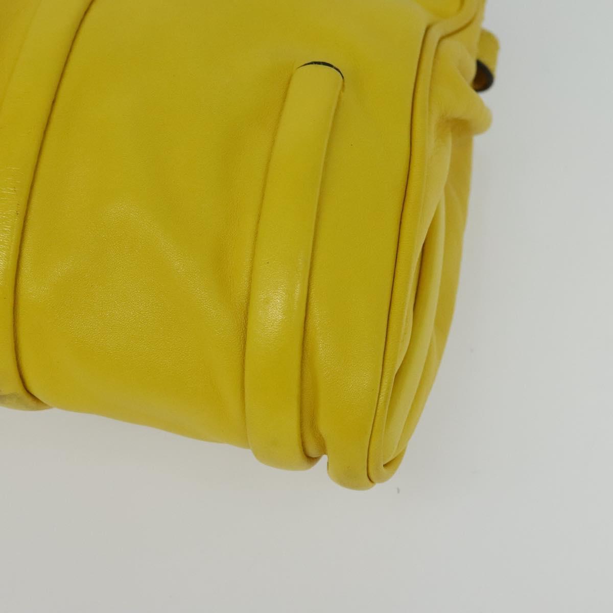 CELINE Chain Shoulder Bag Leather Yellow Silver Auth 138823