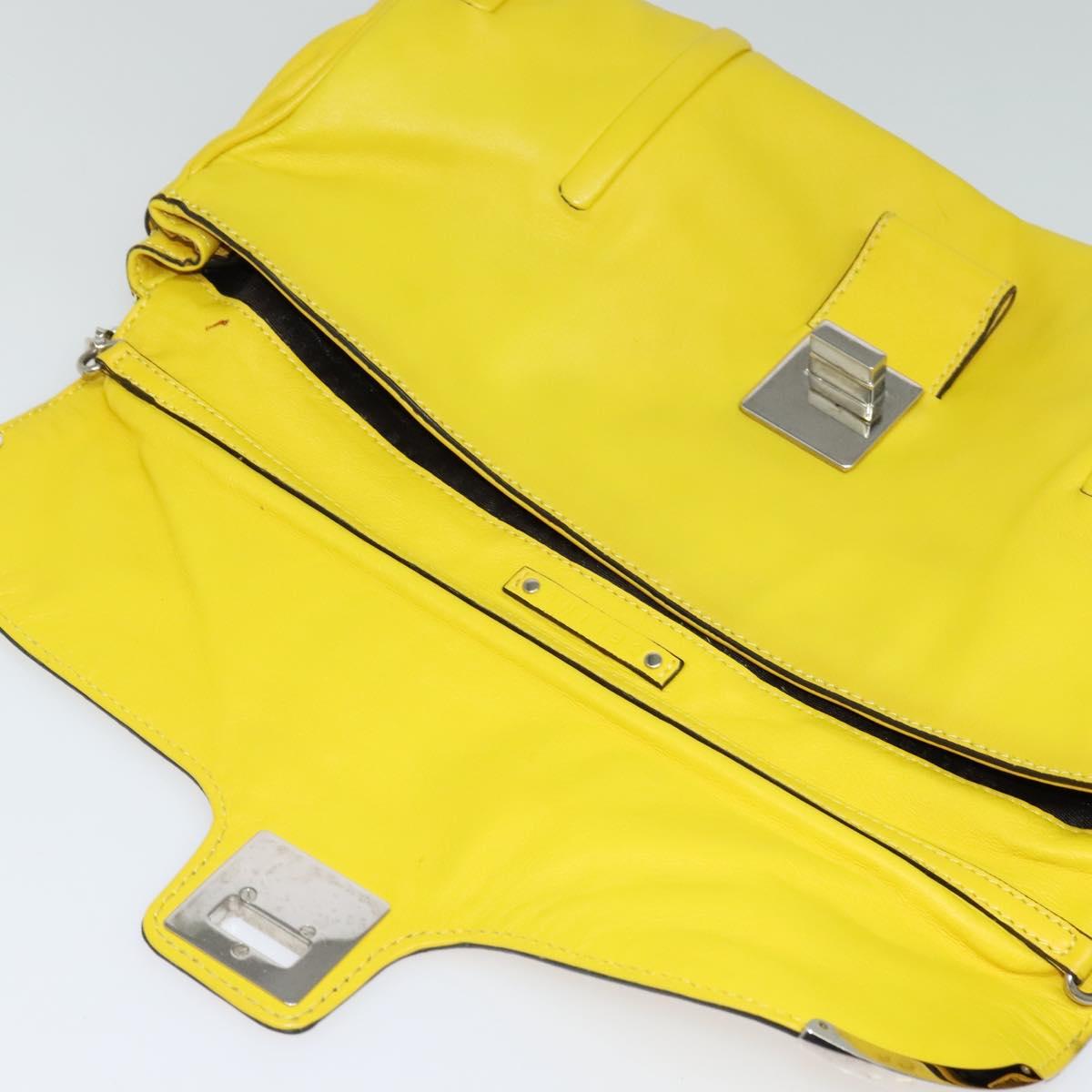 CELINE Chain Shoulder Bag Leather Yellow Silver Auth 138823