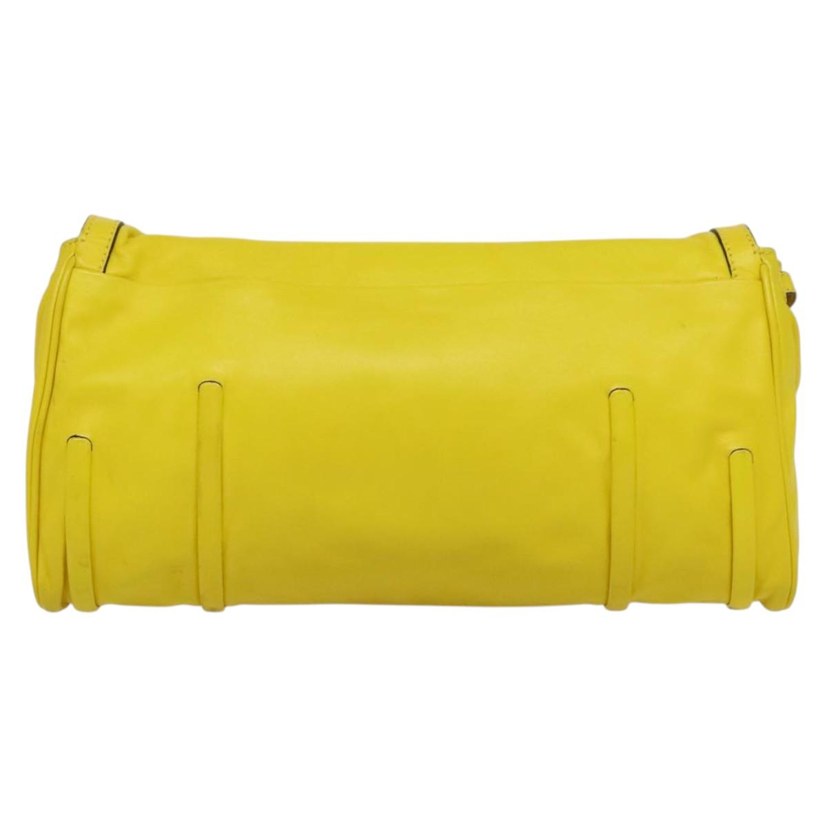 CELINE Chain Shoulder Bag Leather Yellow Silver Auth 138823