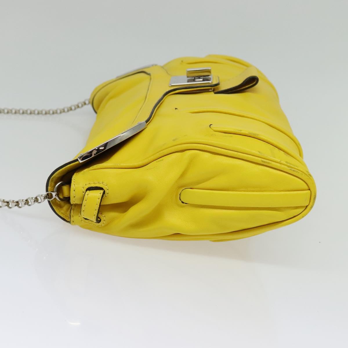 CELINE Chain Shoulder Bag Leather Yellow Silver Auth 138823