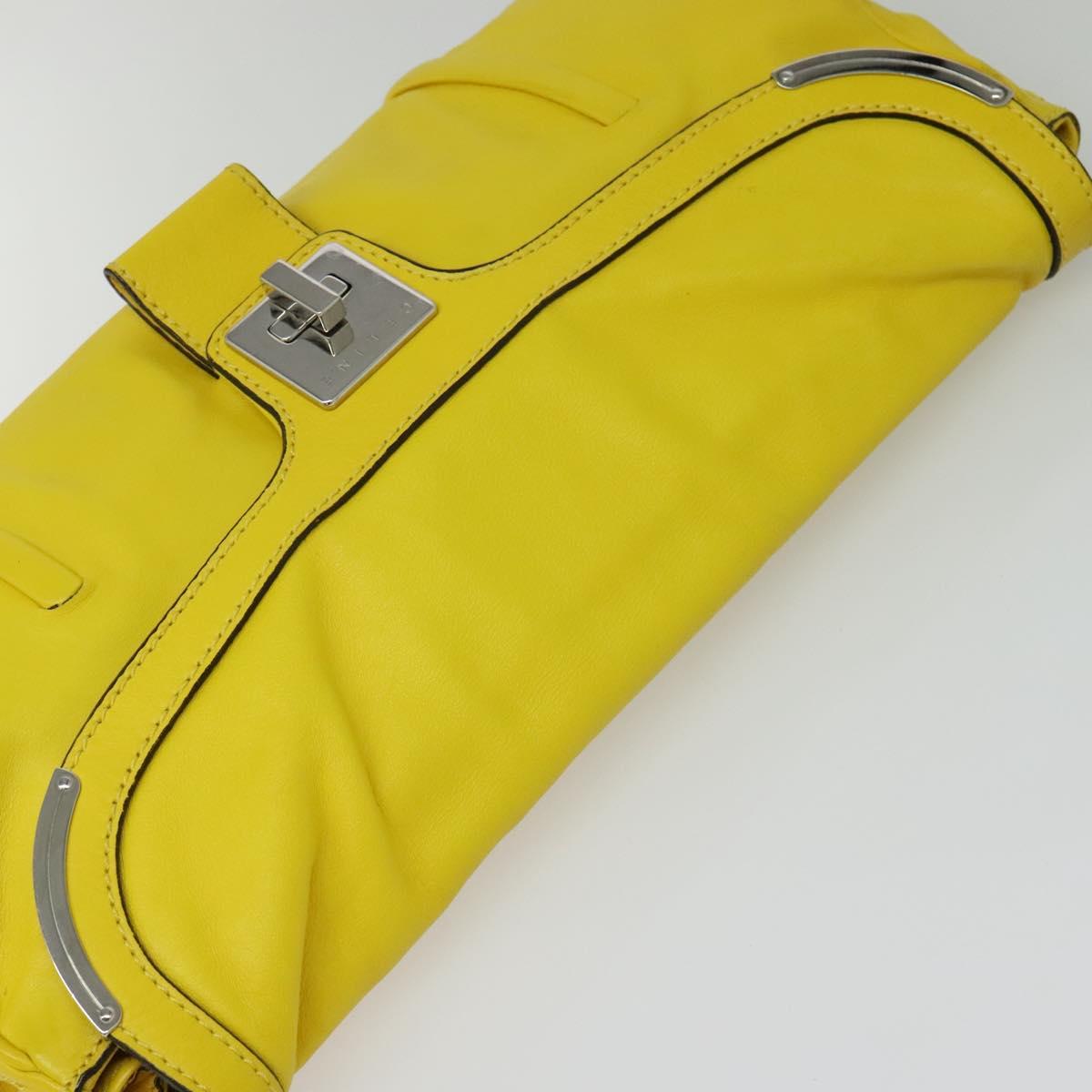 CELINE Chain Shoulder Bag Leather Yellow Silver Auth 138823