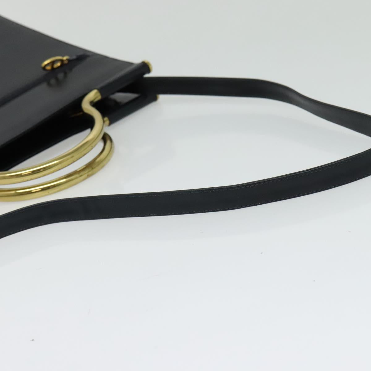Christian Dior Hand Bag Leather 2way Black Gold Auth 138827