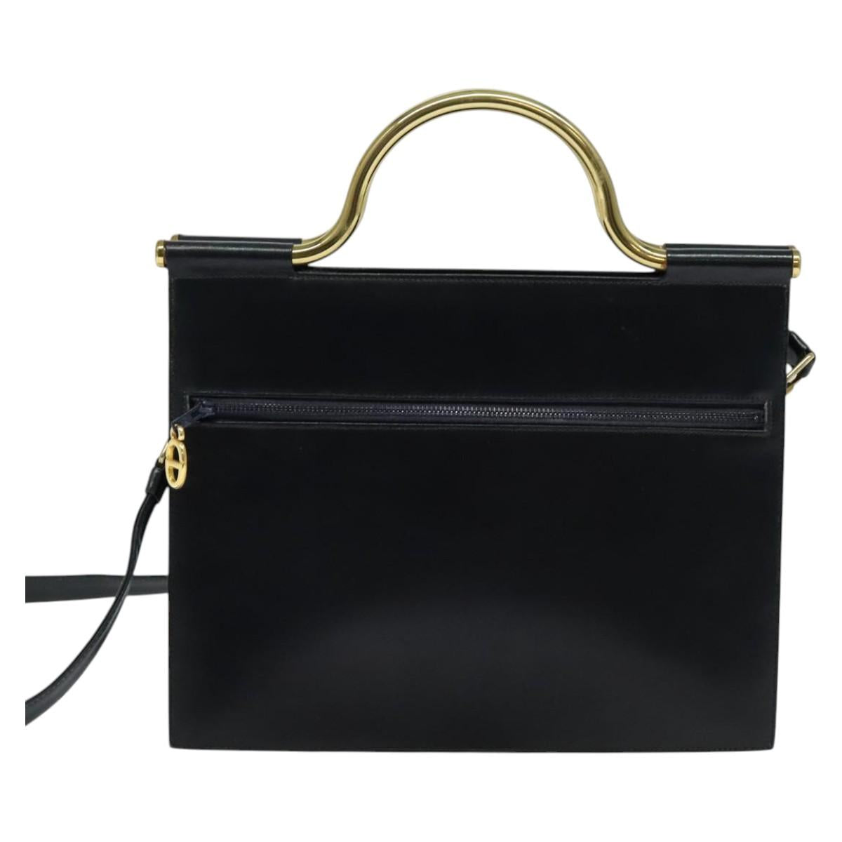 Christian Dior Hand Bag Leather 2way Black Gold Auth 138827