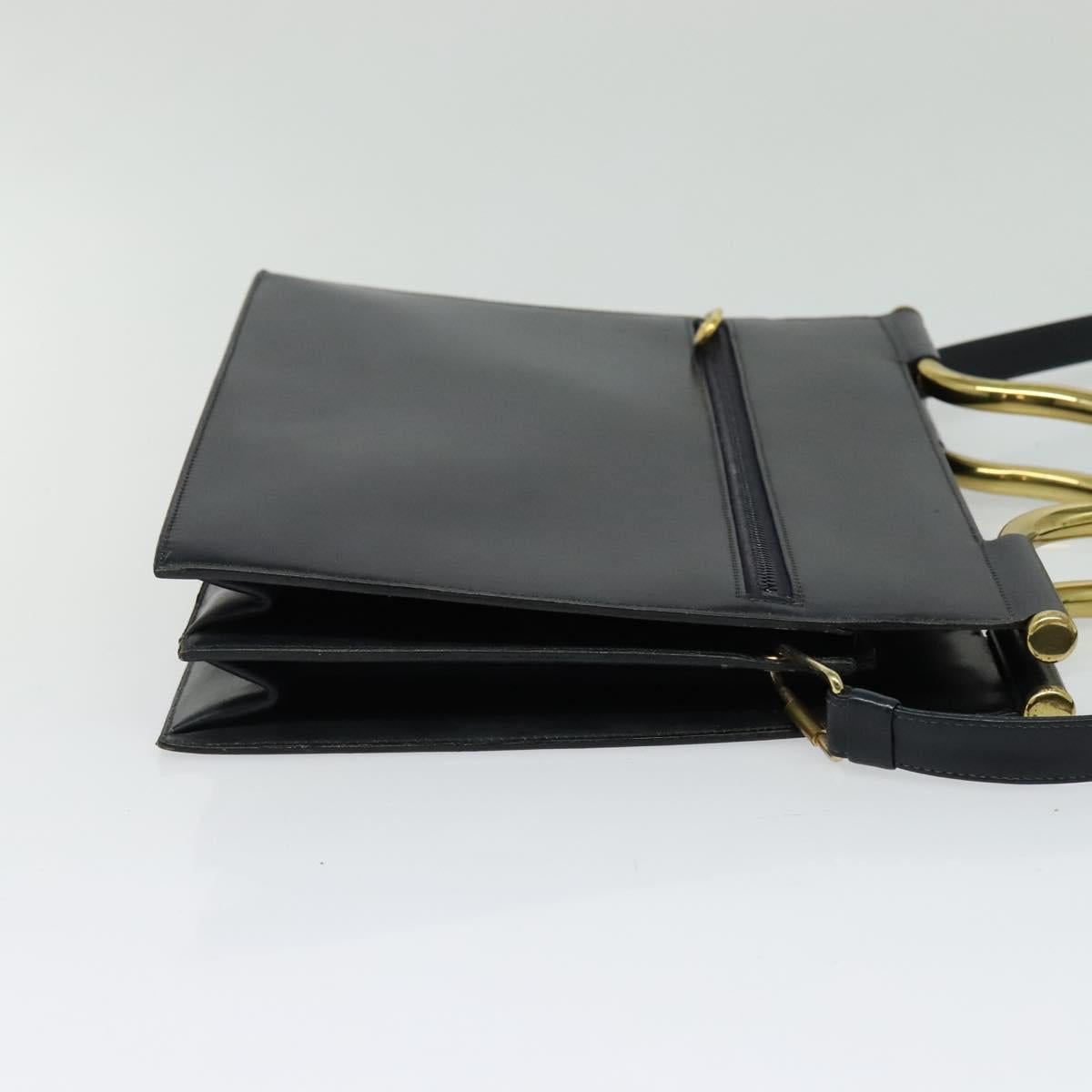 Christian Dior Hand Bag Leather 2way Black Gold Auth 138827