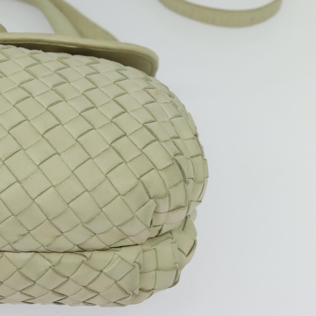 BOTTEGA VENETA INTRECCIATO Hand Bag Leather 2way White Gold Auth 138828