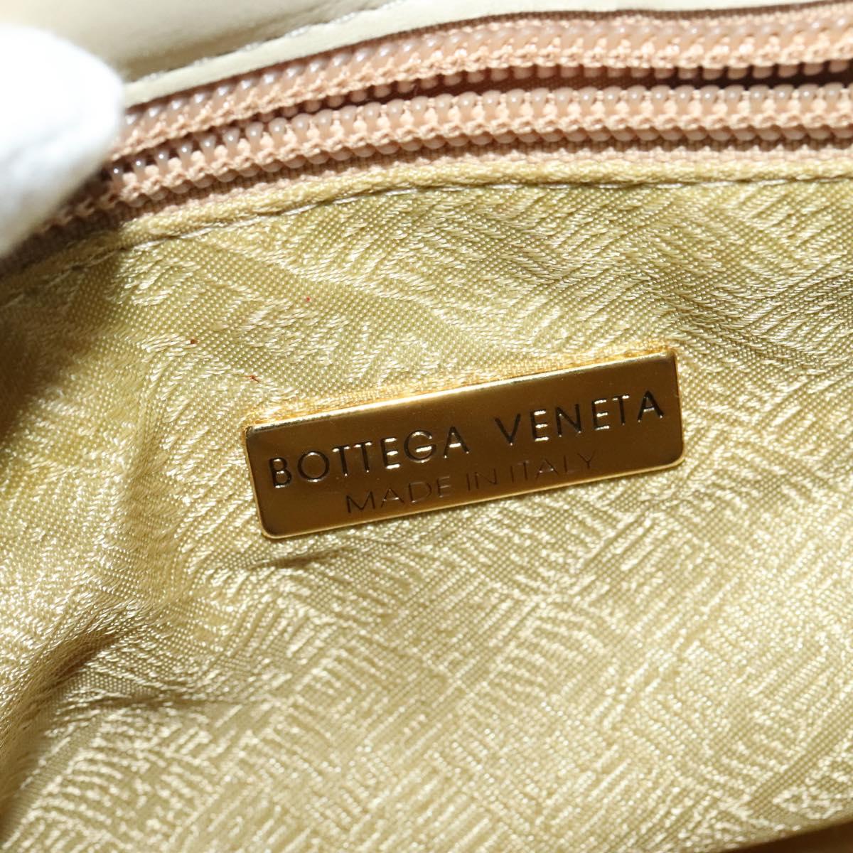 BOTTEGA VENETA INTRECCIATO Hand Bag Leather 2way White Gold Auth 138828