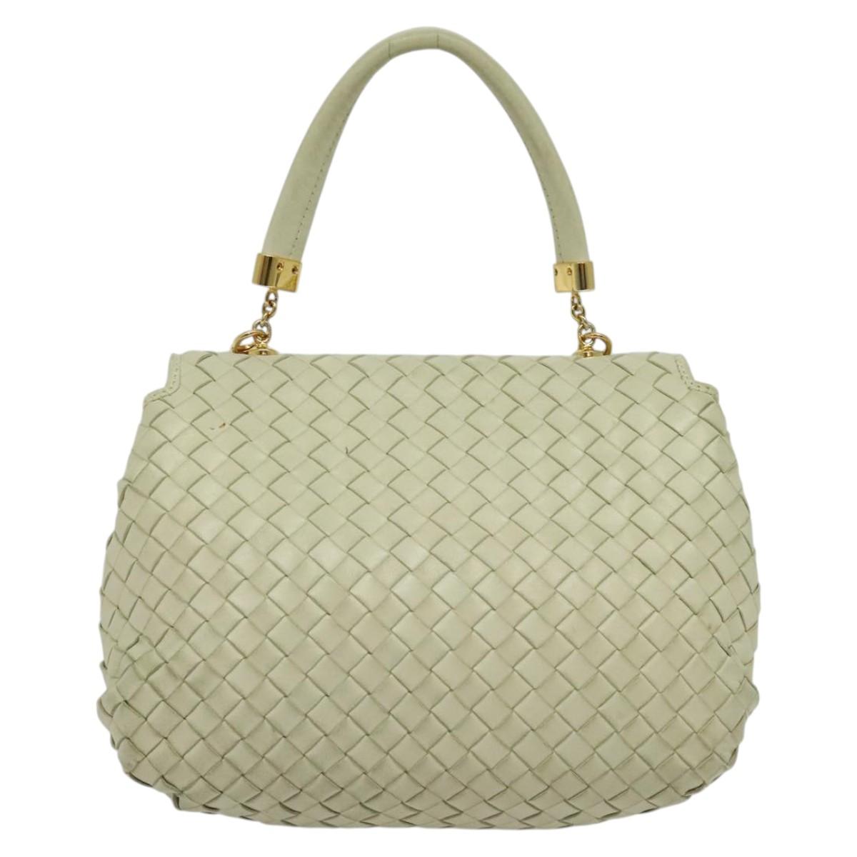 BOTTEGA VENETA INTRECCIATO Hand Bag Leather 2way White Gold Auth 138828