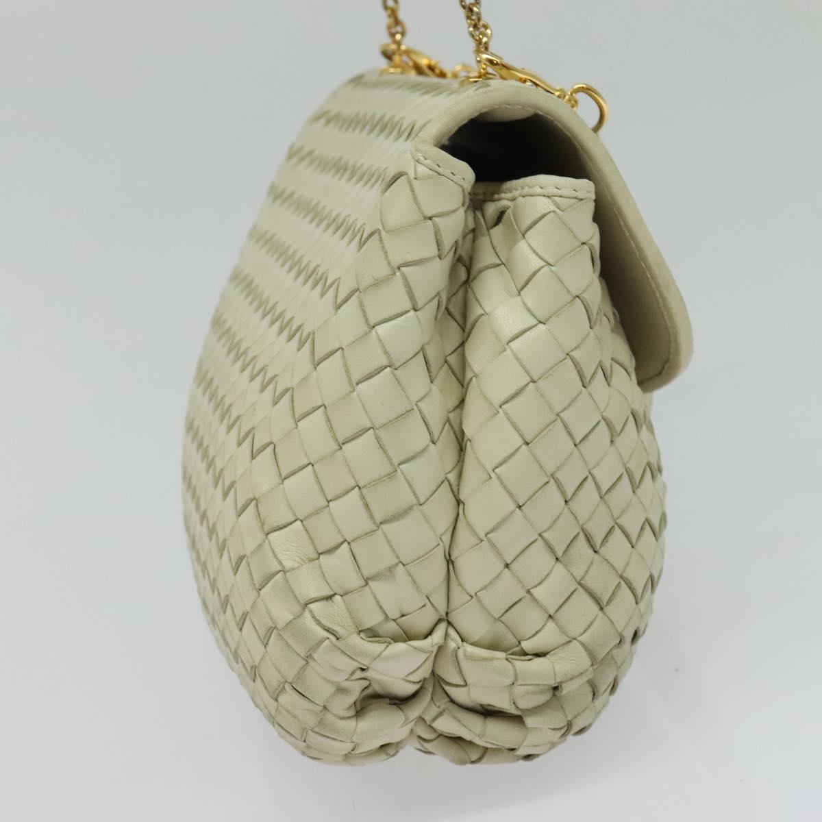 BOTTEGA VENETA INTRECCIATO Hand Bag Leather 2way White Gold Auth 138828