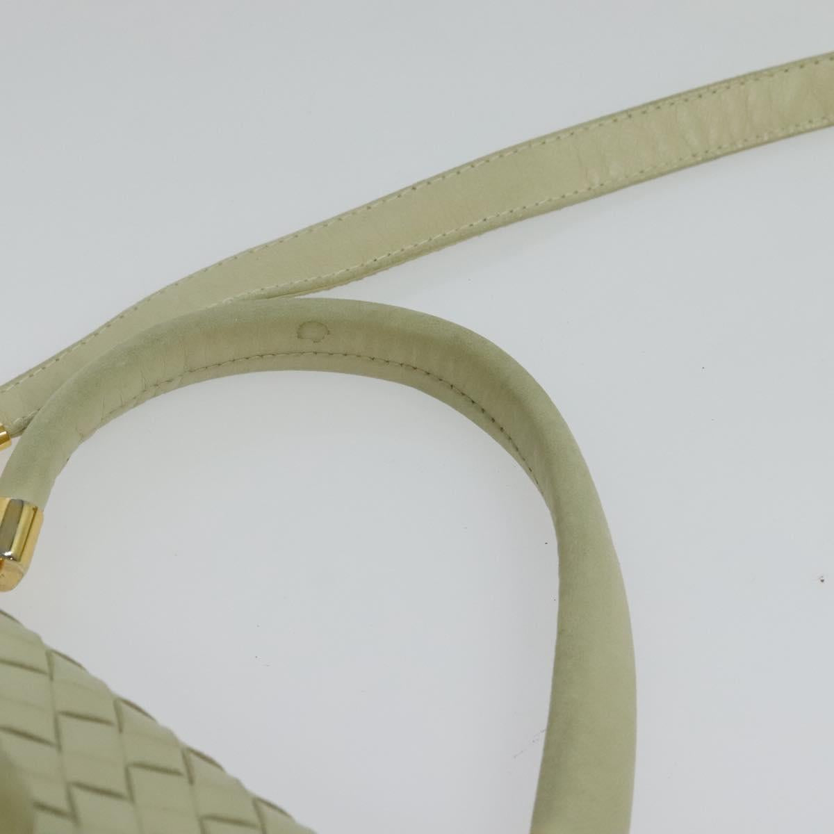 BOTTEGA VENETA INTRECCIATO Hand Bag Leather 2way White Gold Auth 138828