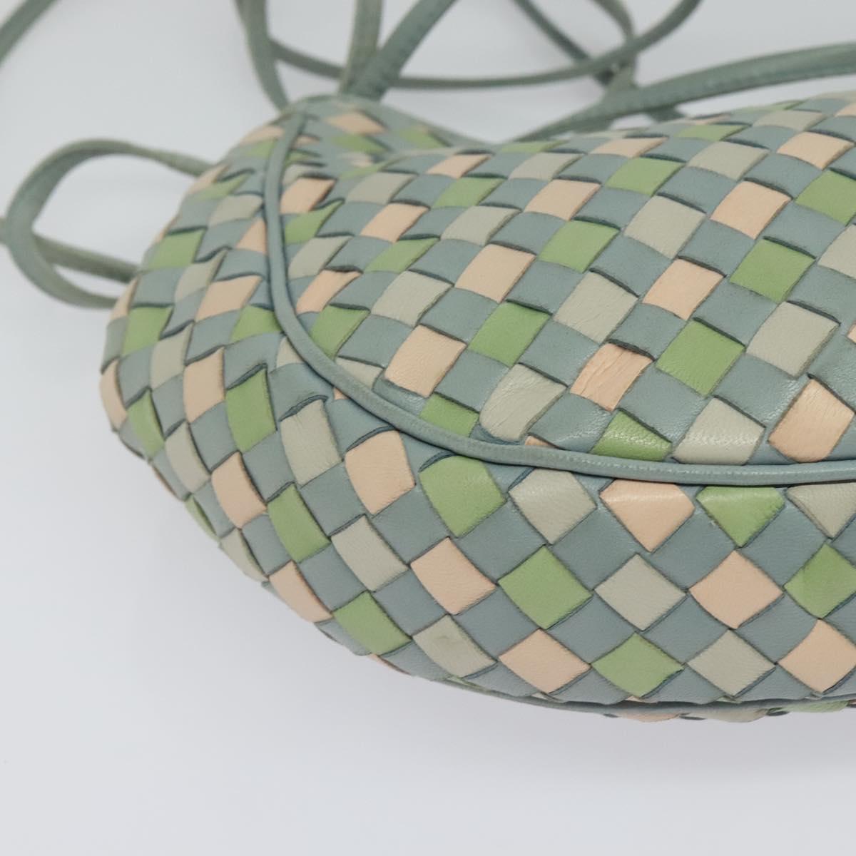 BOTTEGA VENETA INTRECCIATO Shoulder Bag Leather Light Blue Gold Auth 138829