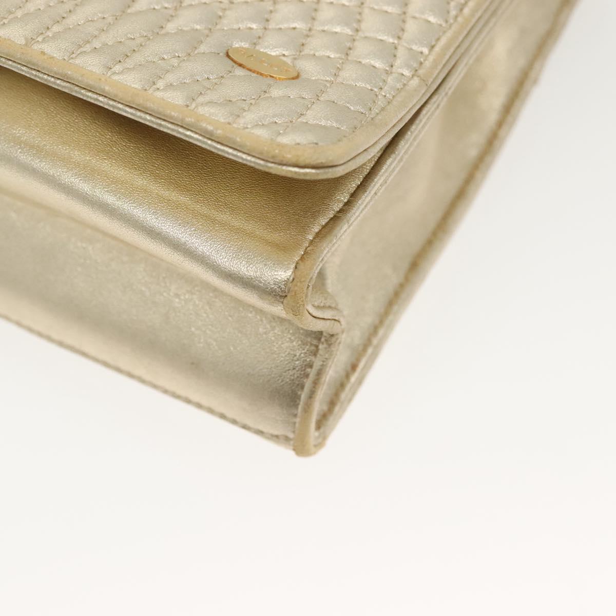 BALLY Chain Shoulder Bag Leather Silver Gold Auth 138830