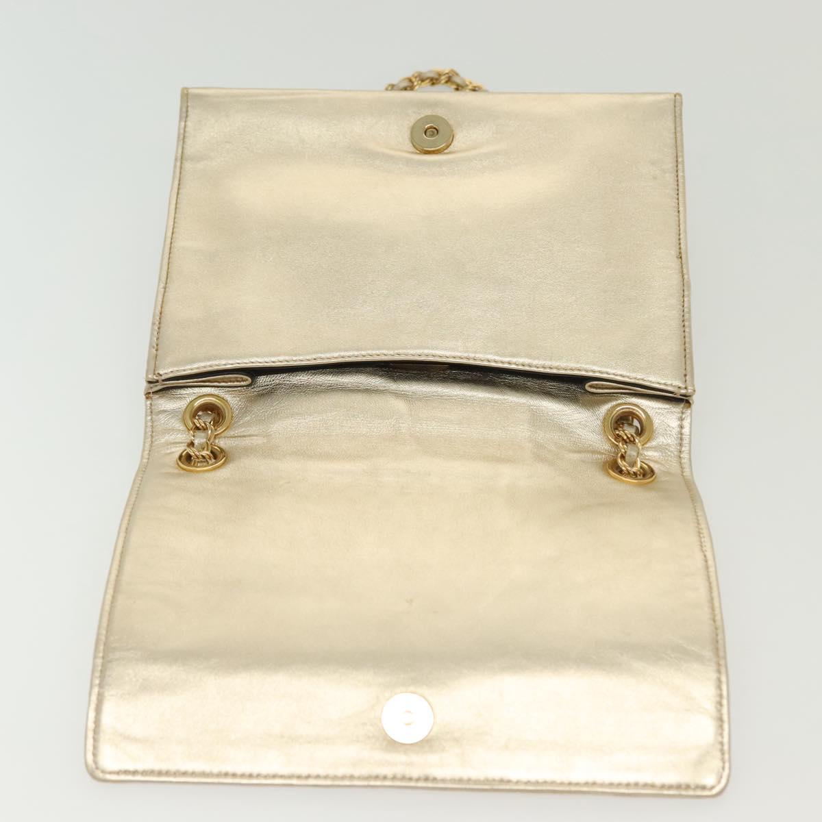 BALLY Chain Shoulder Bag Leather Silver Gold Auth 138830