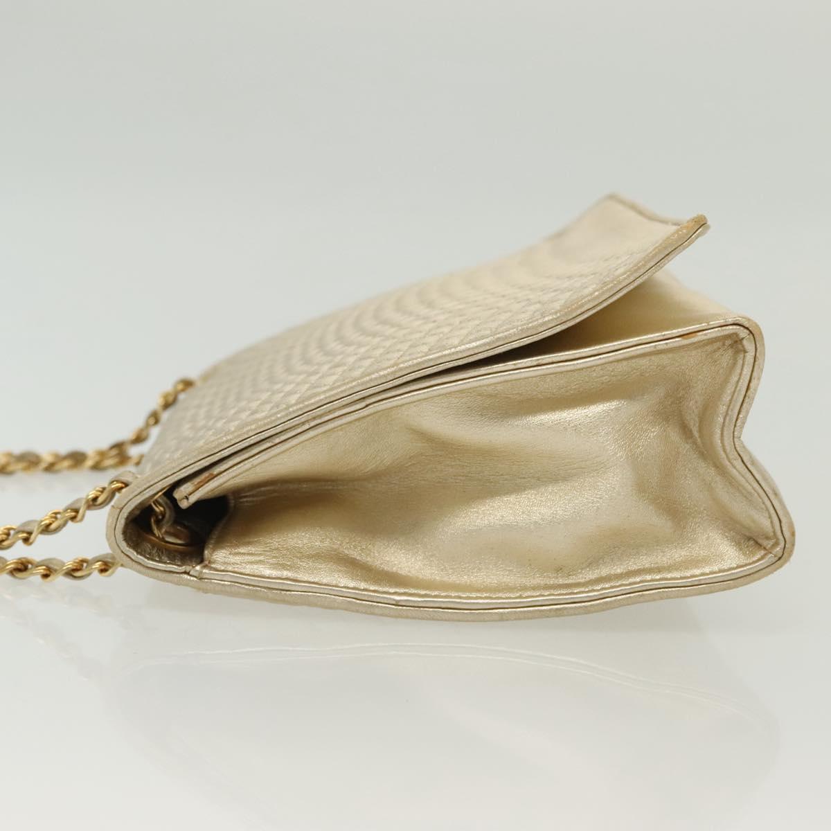 BALLY Chain Shoulder Bag Leather Silver Gold Auth 138830