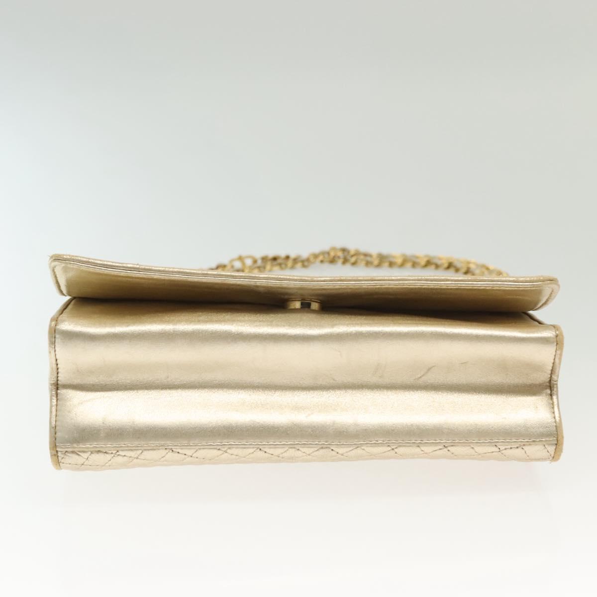 BALLY Chain Shoulder Bag Leather Silver Gold Auth 138830