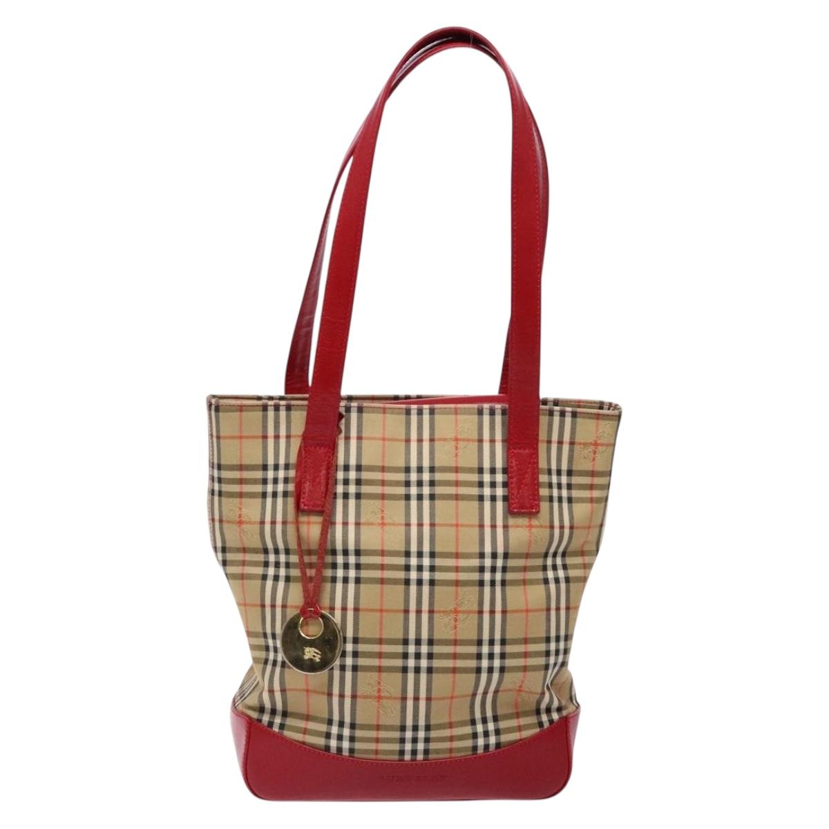 BURBERRY Nova Check Hand Bag Canvas Beige Gold Auth 138832