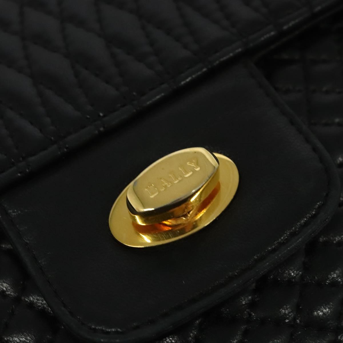 BALLY Chain Shoulder Bag Leather Black Gold Auth 138837