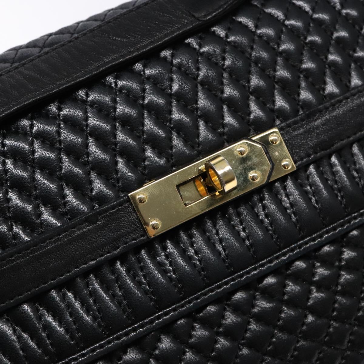 BALLY Hand Bag Leather 2way Black Gold Auth 138838