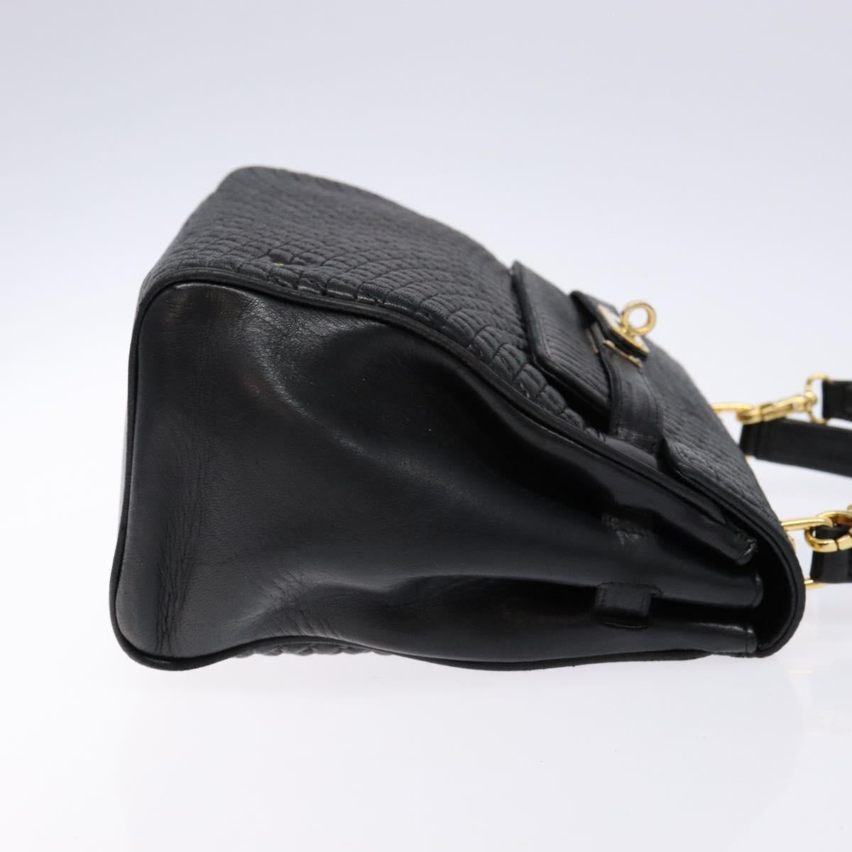 BALLY Hand Bag Leather 2way Black Gold Auth 138838