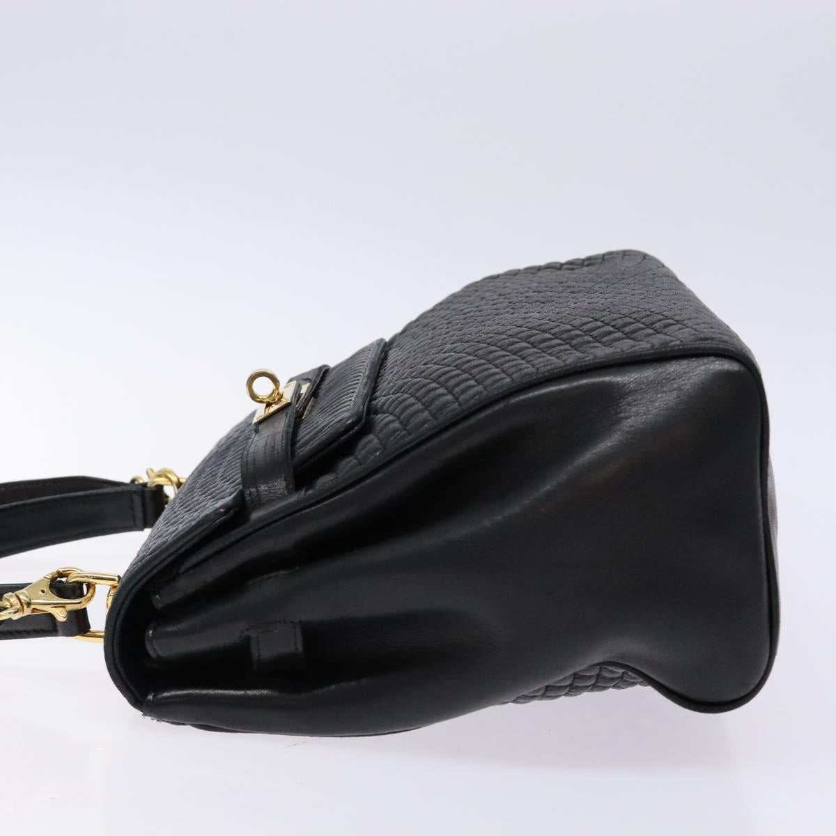 BALLY Hand Bag Leather 2way Black Gold Auth 138838