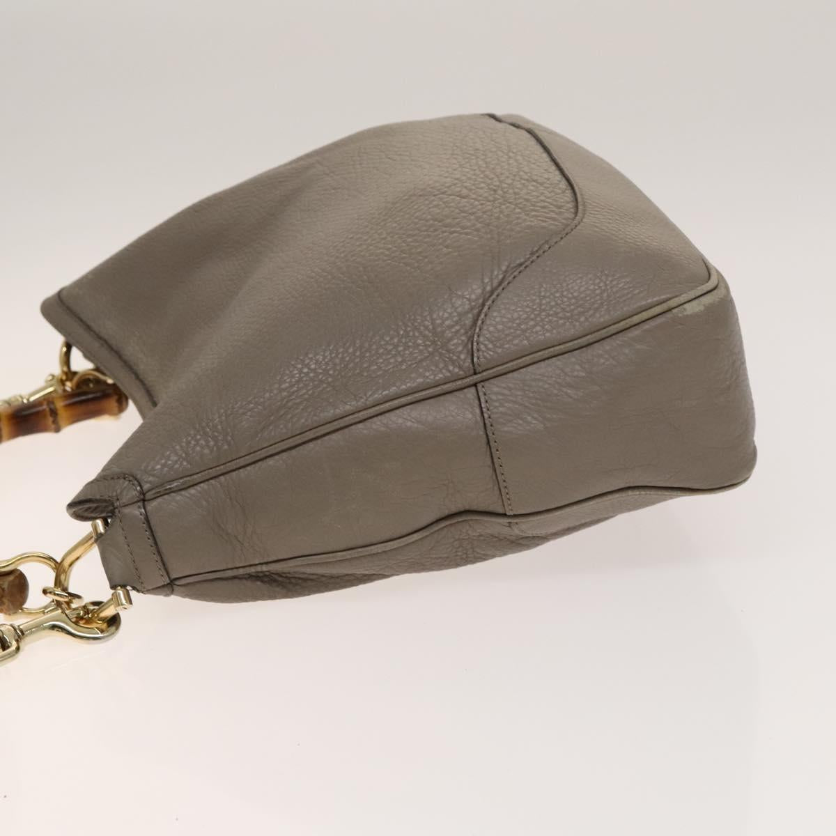 GUCCI Bamboo Hand Bag Leather 2way Gray Gold 282315 Auth 138839