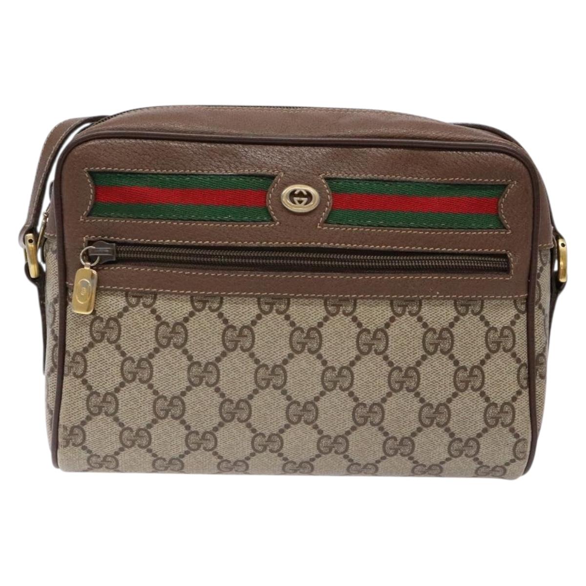 GUCCI GG Supreme Web Sherry Line Shoulder Bag Beige Gold 98 02 087 Auth 138842