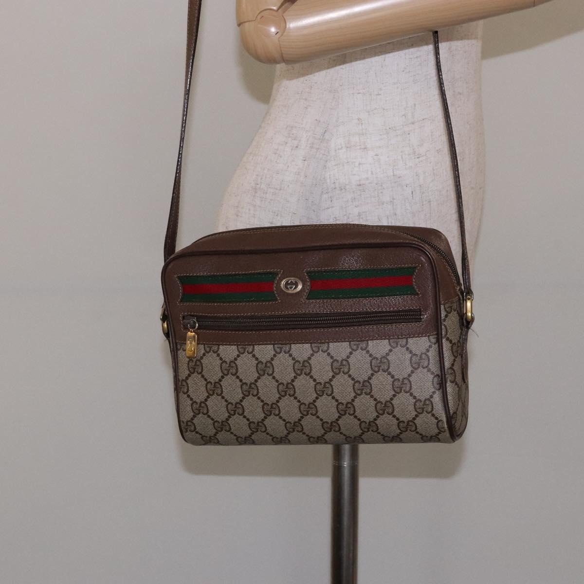 GUCCI GG Supreme Web Sherry Line Shoulder Bag Beige Gold 98 02 087 Auth 138842
