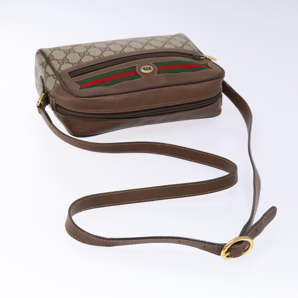 GUCCI GG Supreme Web Sherry Line Shoulder Bag Beige Gold 98 02 087 Auth 138842