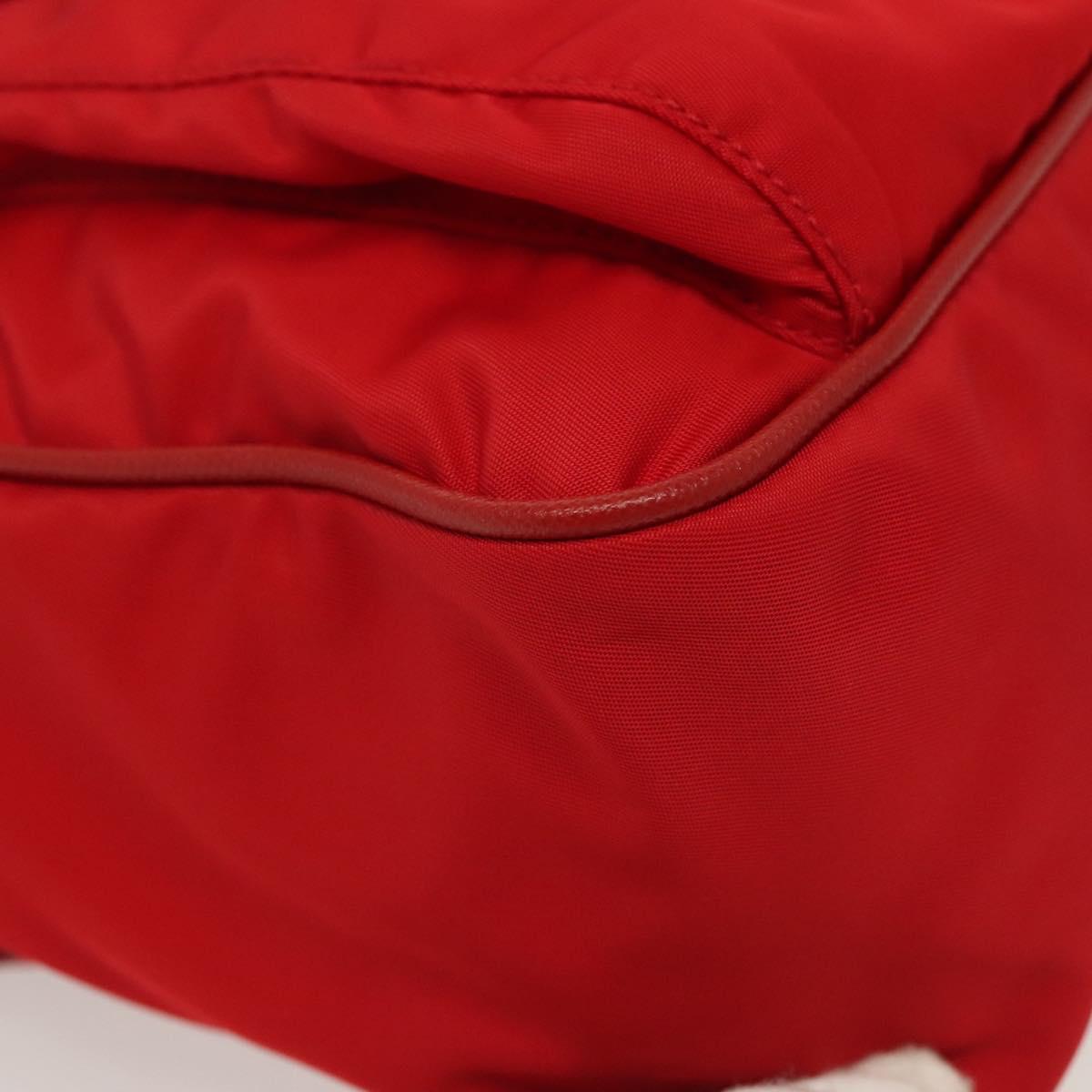 PRADA Shoulder Bag Nylon Leather Red Silver Auth 138845