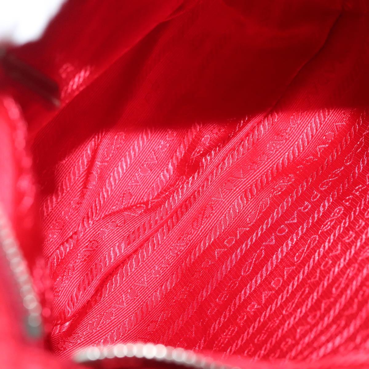 PRADA Shoulder Bag Nylon Leather Red Silver Auth 138845