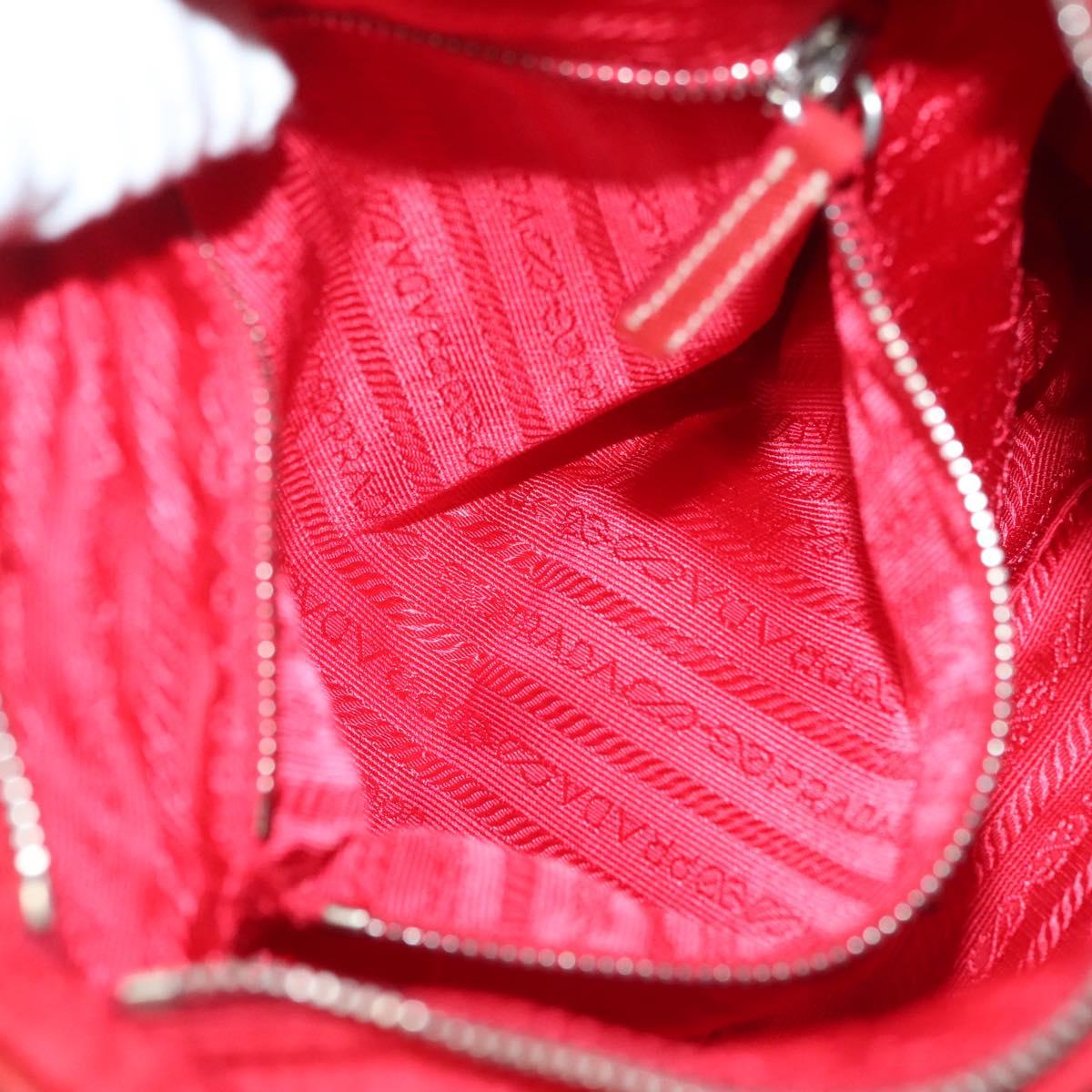 PRADA Shoulder Bag Nylon Leather Red Silver Auth 138845
