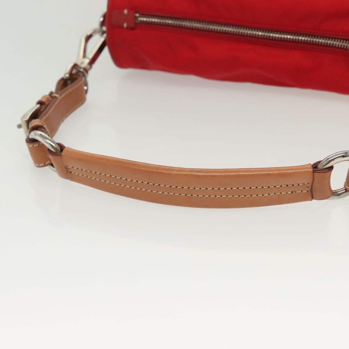PRADA Shoulder Bag Nylon Leather Red Silver Auth 138845