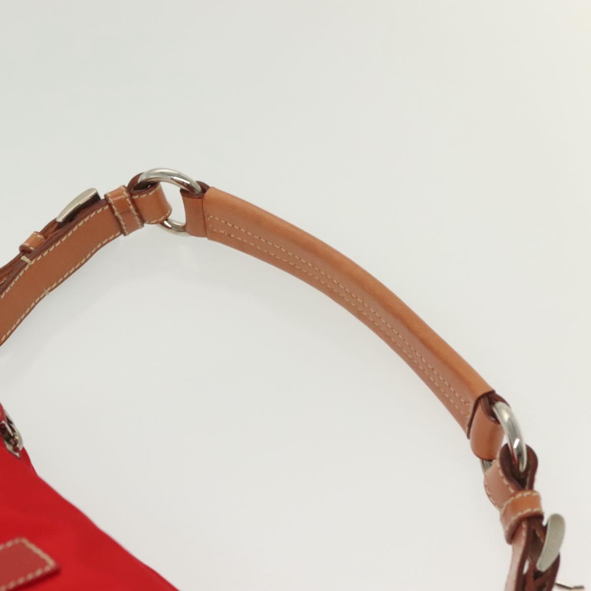 PRADA Shoulder Bag Nylon Leather Red Silver Auth 138845