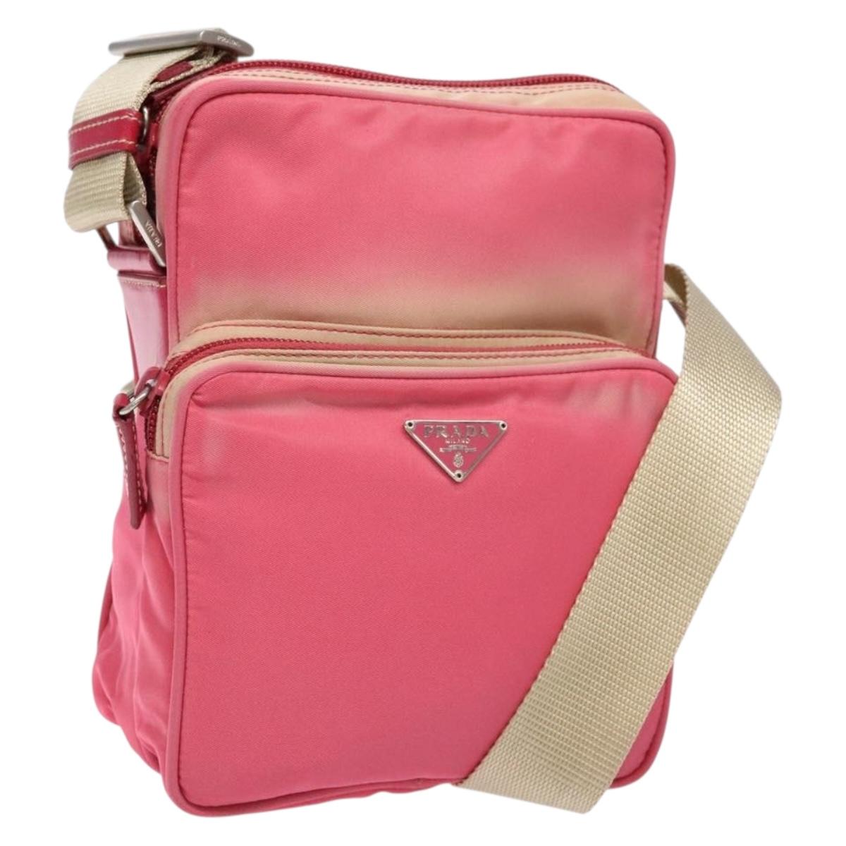 PRADA Shoulder Bag Nylon Pink Silver Auth 138846