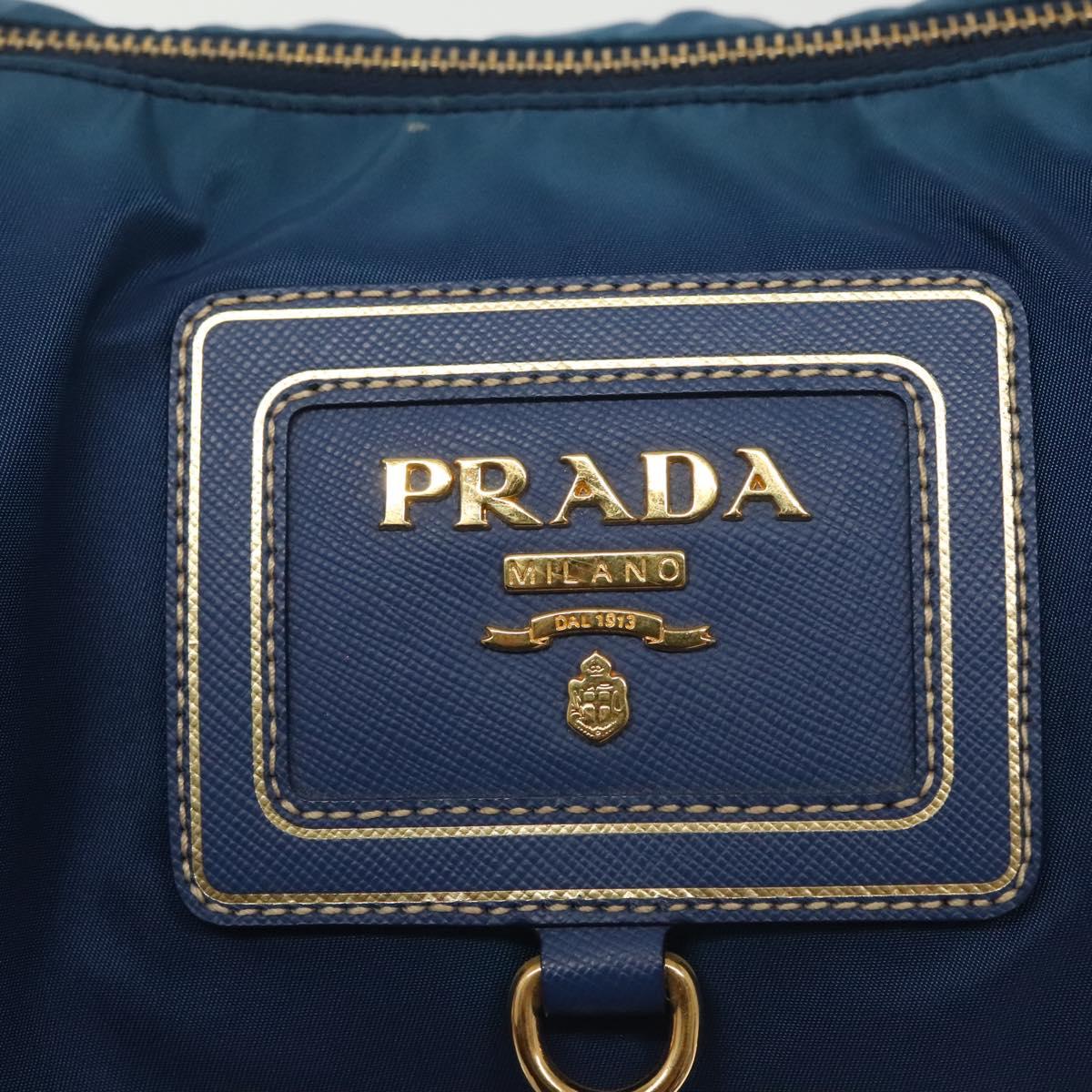 PRADA Hand Bag Nylon 2way Blue Gold Auth 138847