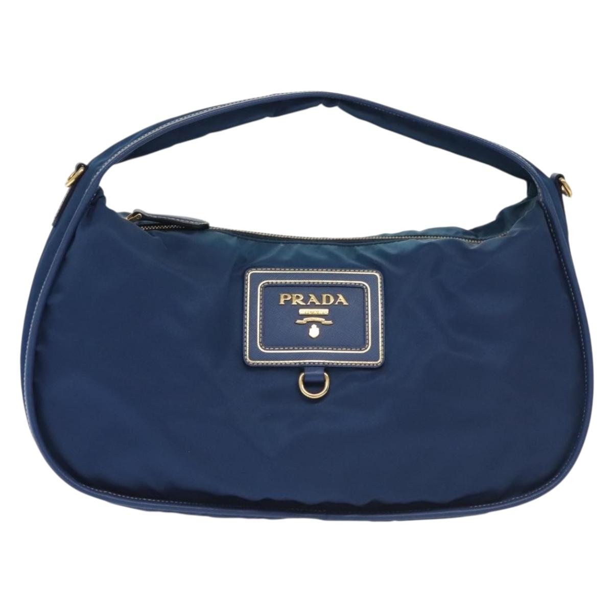 PRADA Hand Bag Nylon 2way Blue Gold Auth 138847