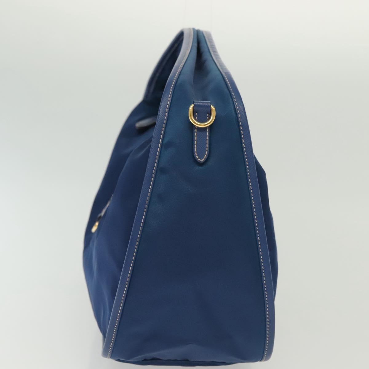 PRADA Hand Bag Nylon 2way Blue Gold Auth 138847