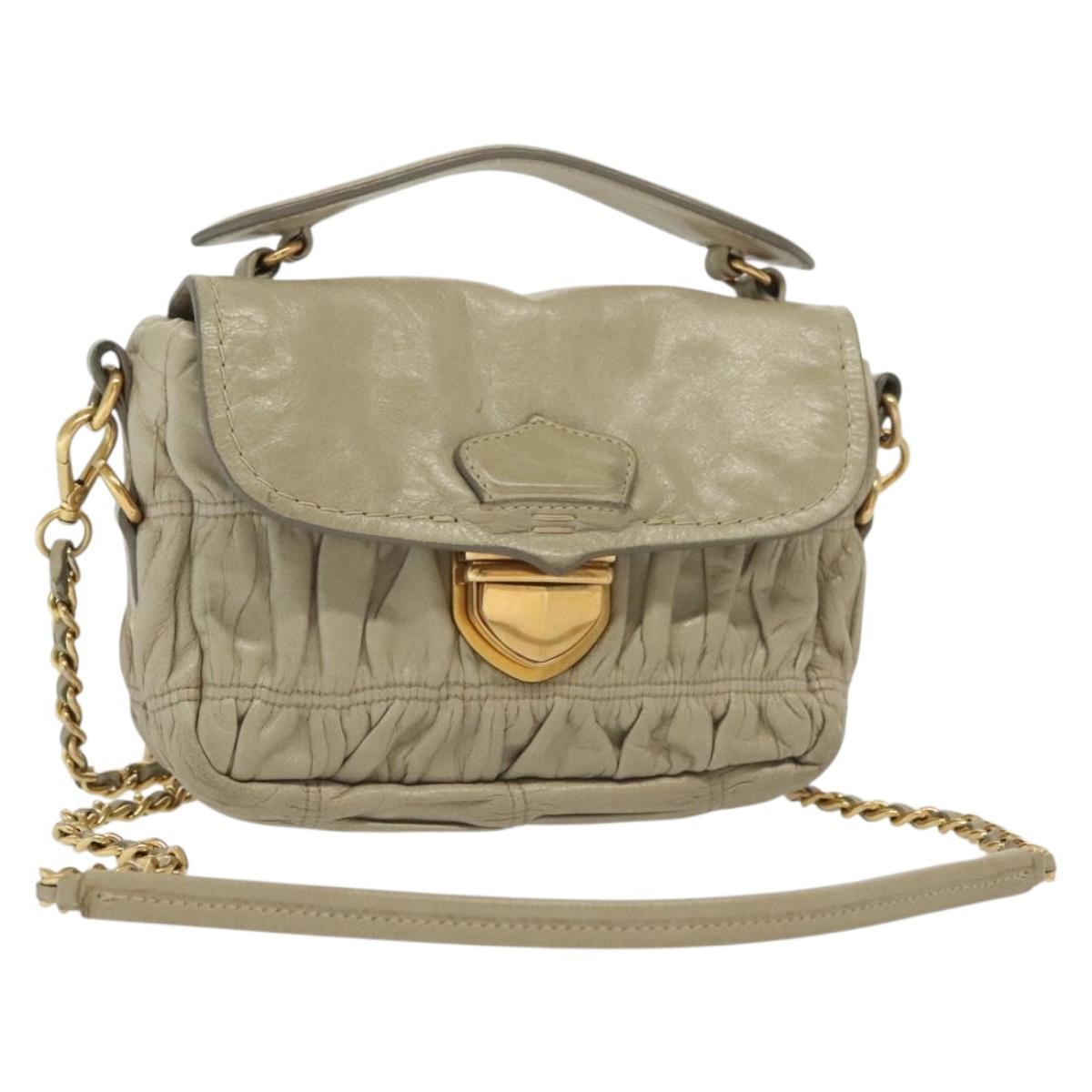 PRADA Chain Shoulder Bag Leather Beige Gold Auth 138848