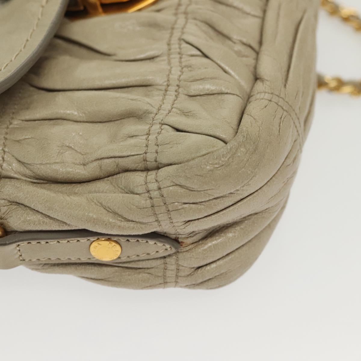 PRADA Chain Shoulder Bag Leather Beige Gold Auth 138848