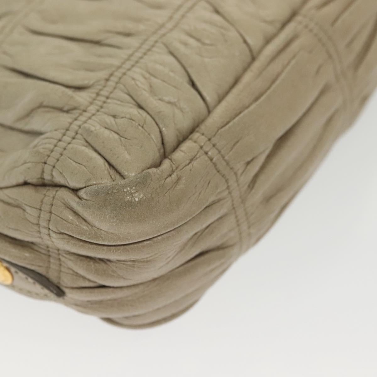 PRADA Chain Shoulder Bag Leather Beige Gold Auth 138848