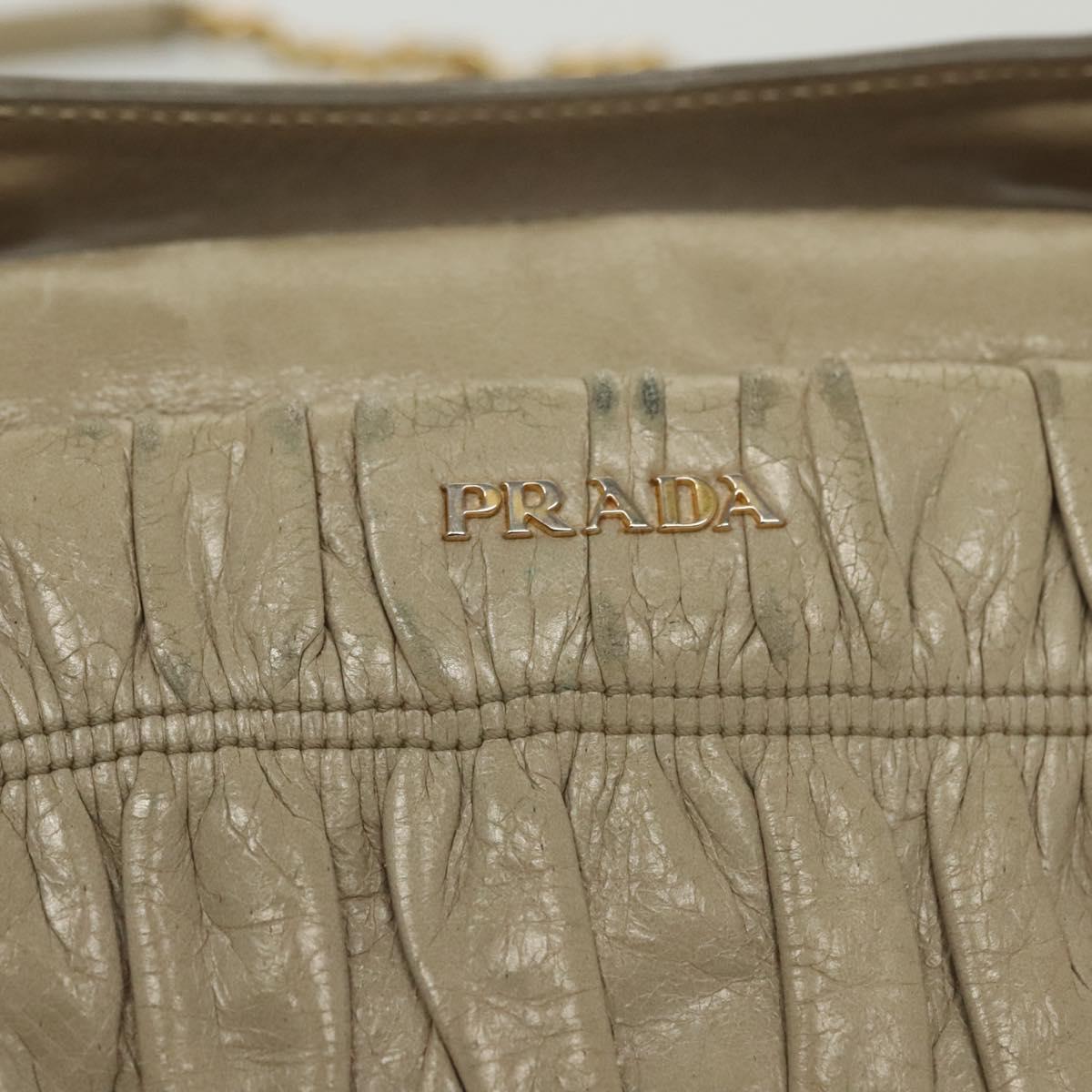 PRADA Chain Shoulder Bag Leather Beige Gold Auth 138848