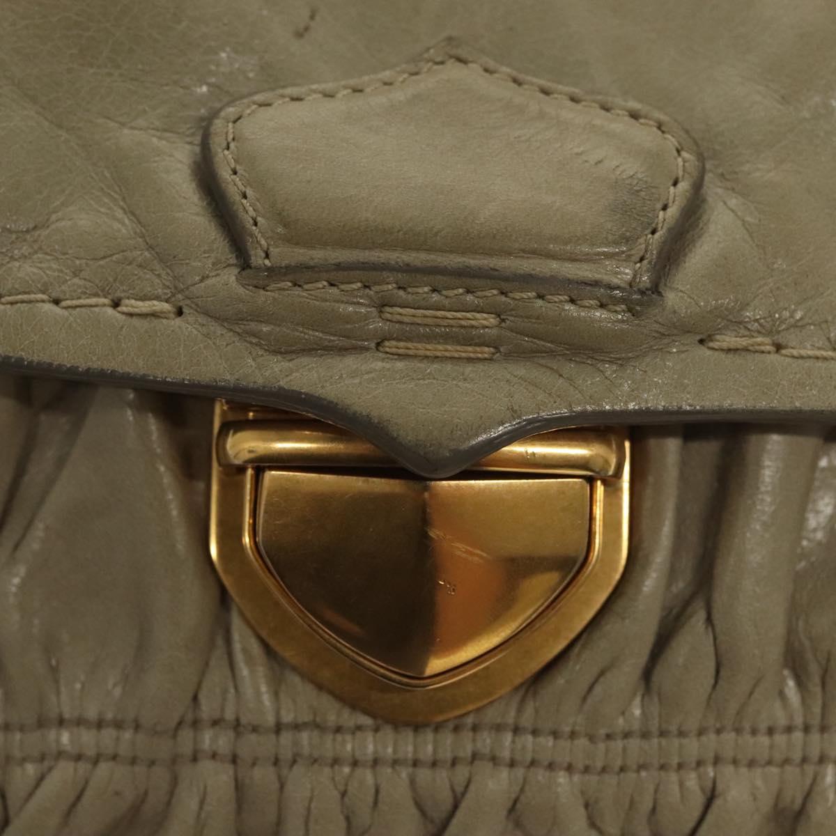PRADA Chain Shoulder Bag Leather Beige Gold Auth 138848