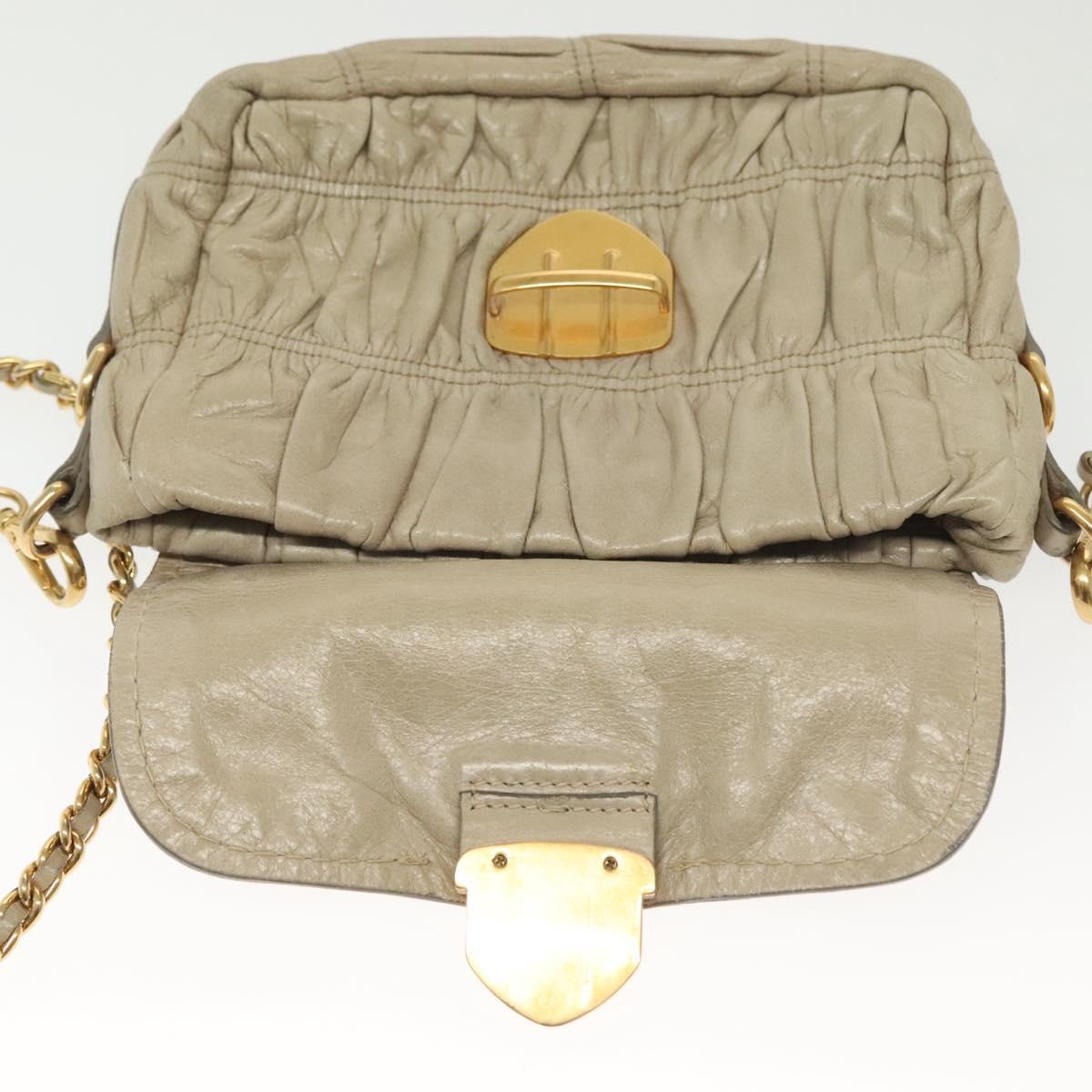 PRADA Chain Shoulder Bag Leather Beige Gold Auth 138848