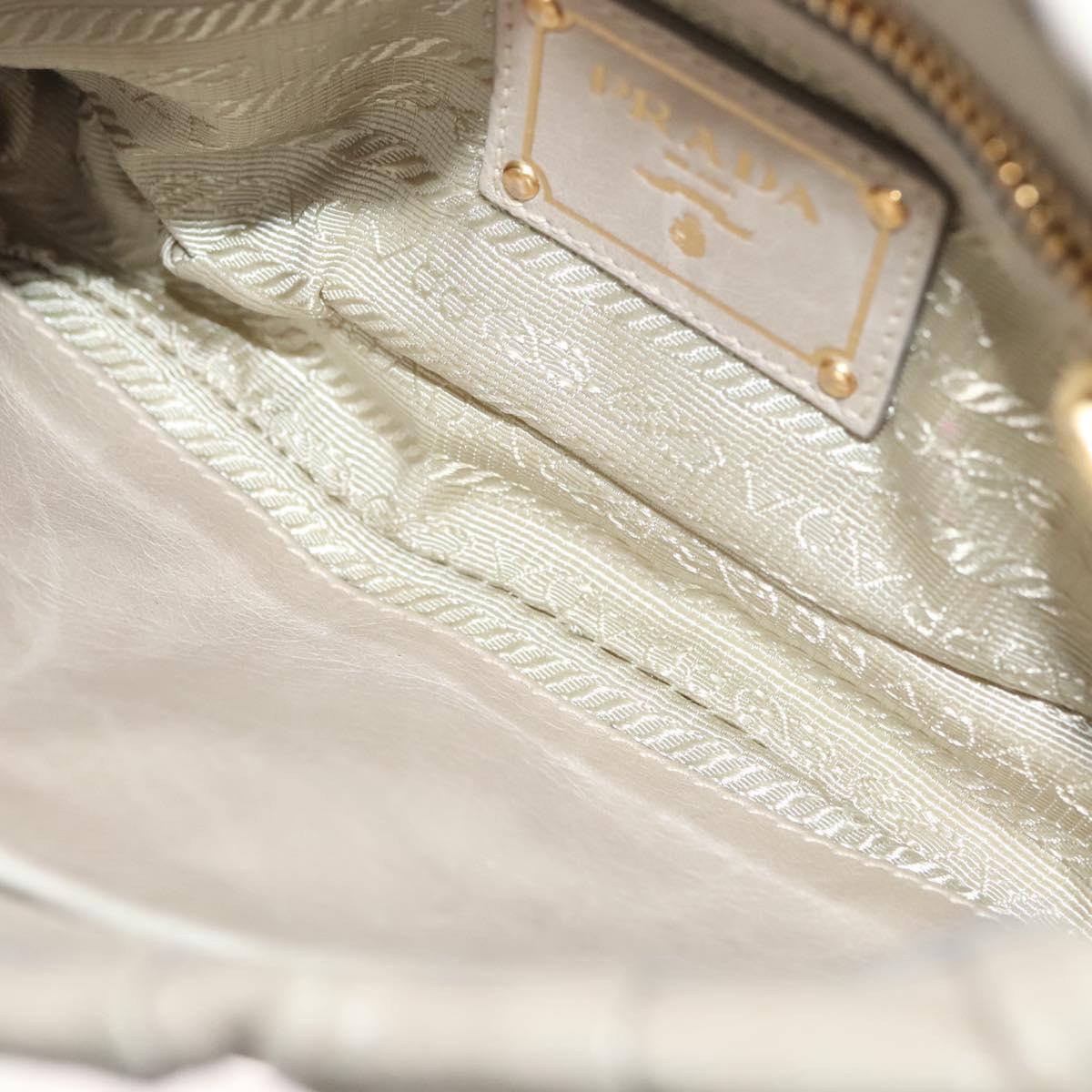 PRADA Chain Shoulder Bag Leather Beige Gold Auth 138848