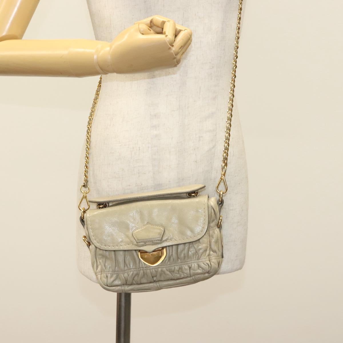 PRADA Chain Shoulder Bag Leather Beige Gold Auth 138848