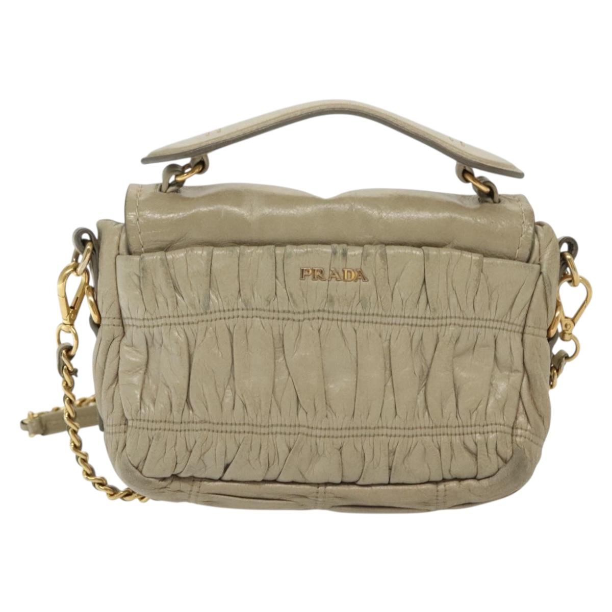 PRADA Chain Shoulder Bag Leather Beige Gold Auth 138848