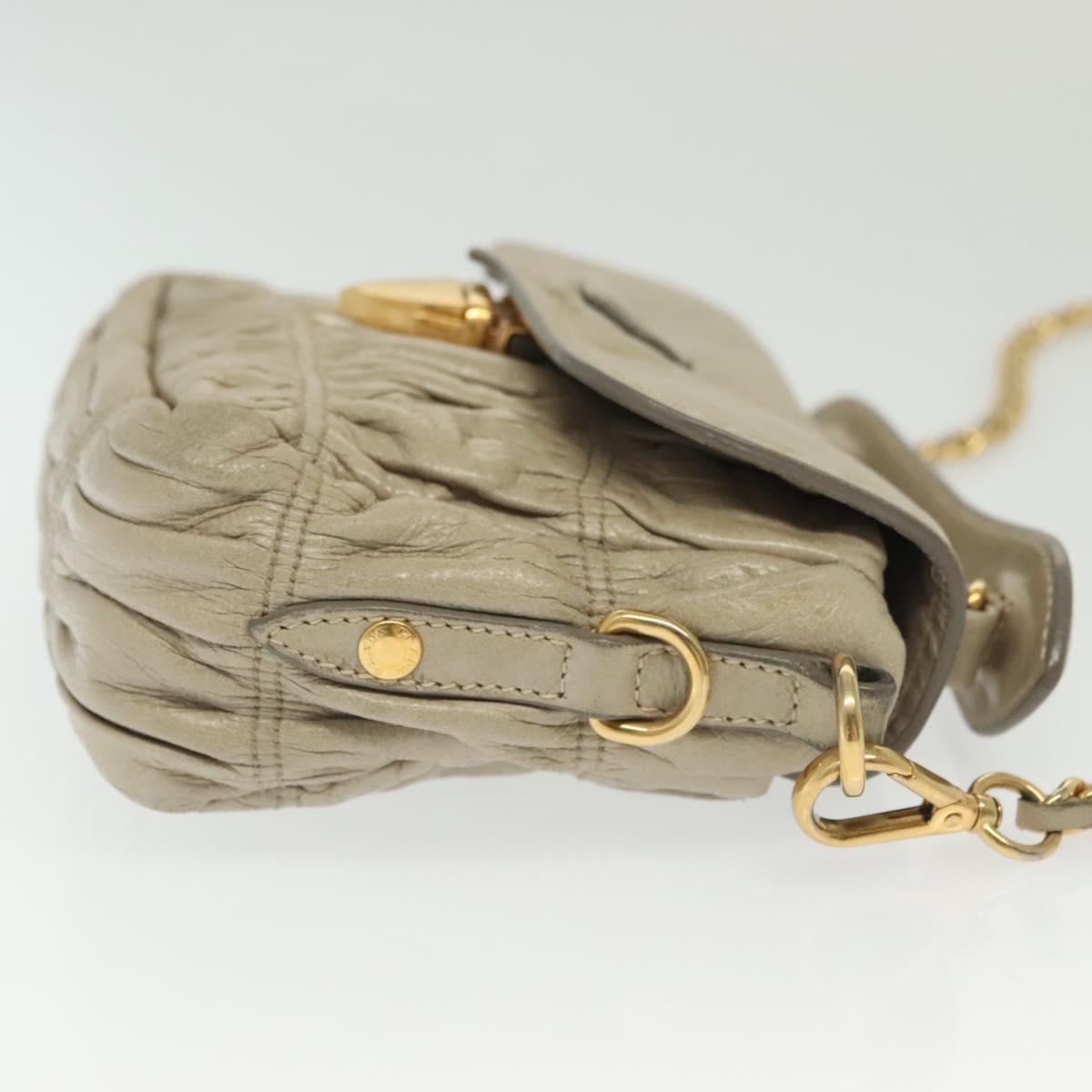 PRADA Chain Shoulder Bag Leather Beige Gold Auth 138848