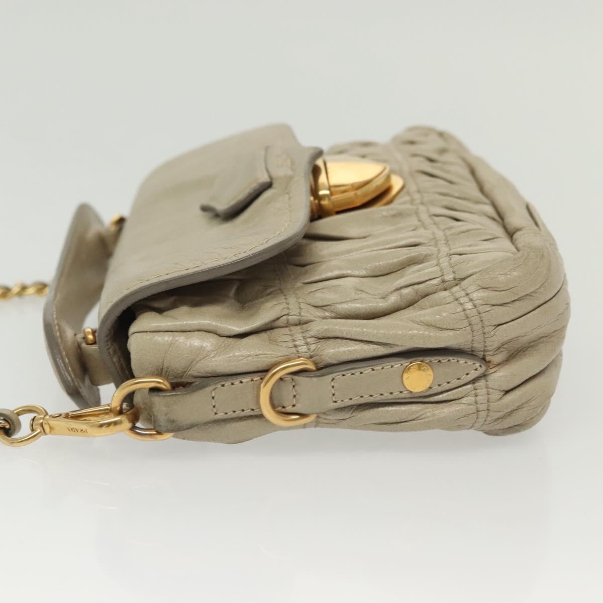 PRADA Chain Shoulder Bag Leather Beige Gold Auth 138848