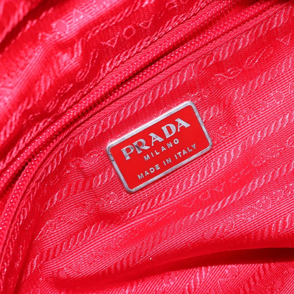 PRADA Tote Bag Nylon Red Silver Auth 138850