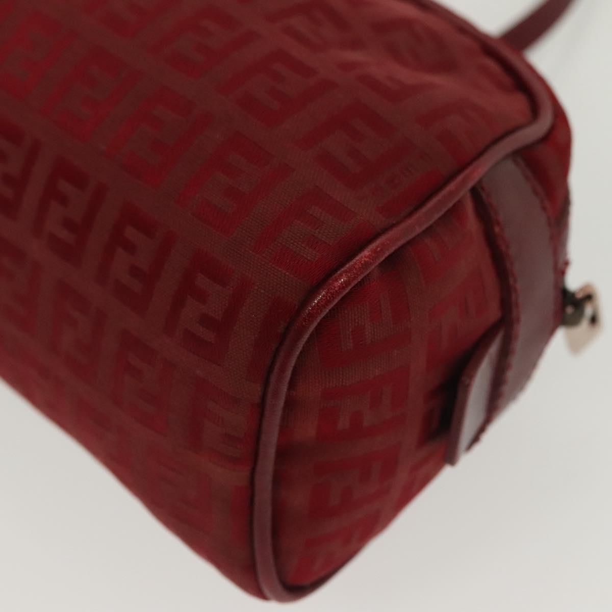 FENDI Zucchino Canvas Hand Bag Red Silver Auth 138853